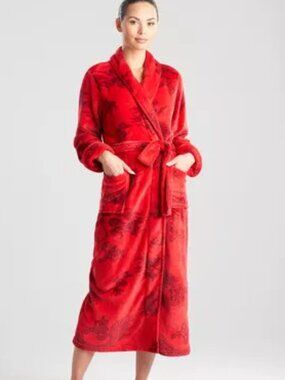 Natori Ryu Jacquard Robe in Brocade Red Size S